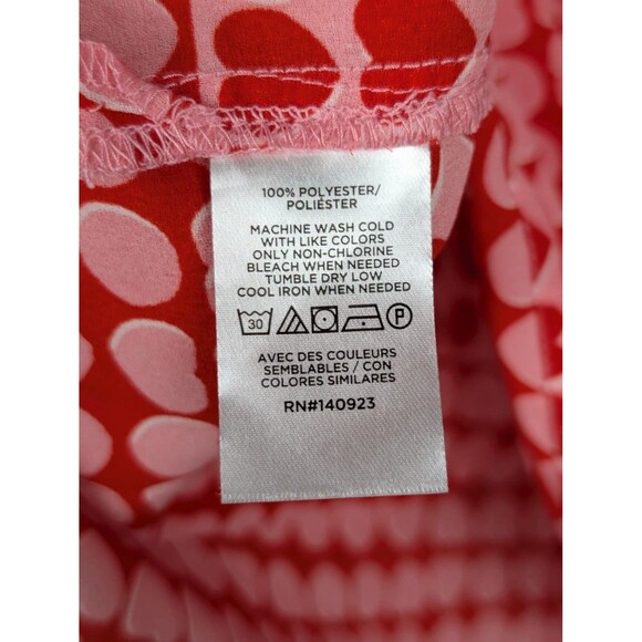 LOFT Blouse M Petite Red Pink Heart Print Long Sleeve Peasant Top Valentine's Mb - Picture 7 of 7
